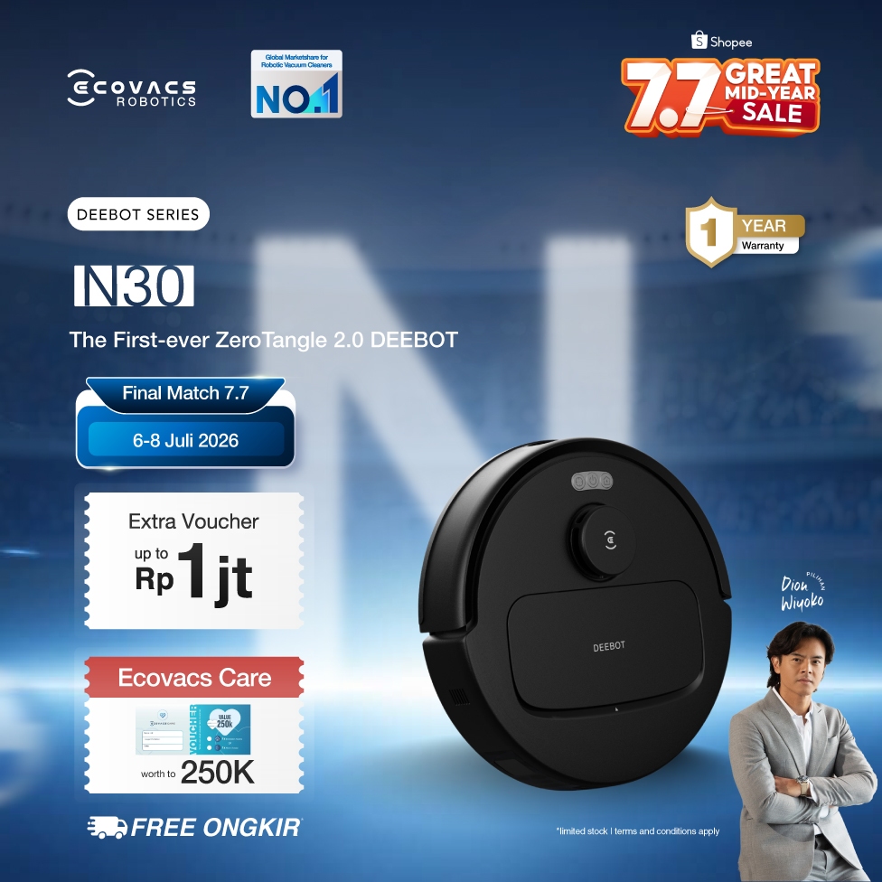 Ecovacs DEEBOT N30 OMNI Robot Vacuum & Mop Hitam 10000Pa TrueMapping 2.0