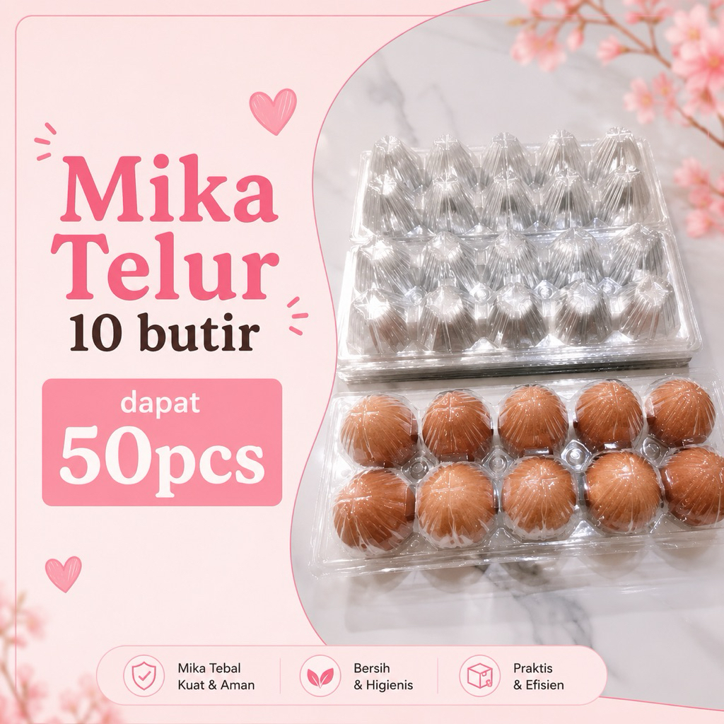 Mika Telur 10butir (Dapat 50pcs) - Mika Telur plastik/Egg tray/ Tray telur plastik