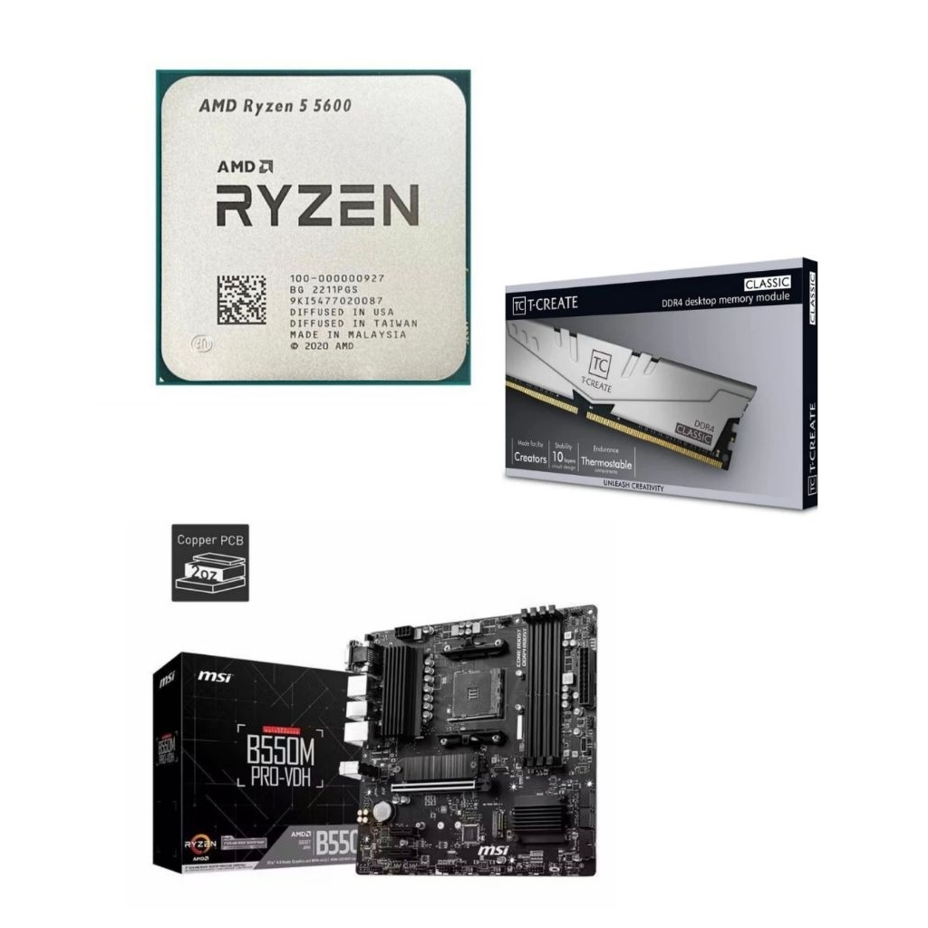 PC STARTER KIT - Ryzen 5 5600/5600G, RAM 16GB 8X2 T CREATE 3200MHz, MSI B550M PRO VDH