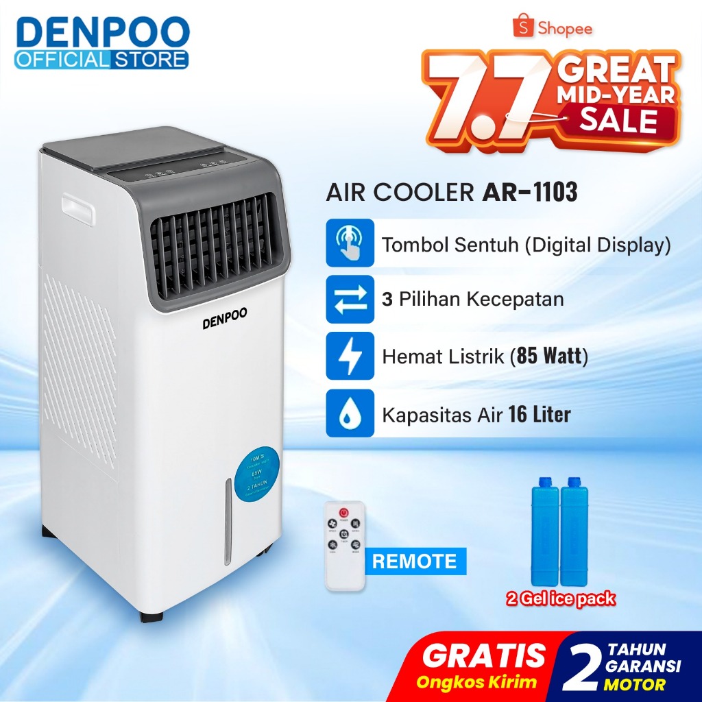 Denpoo AR1103 Air Cooler Portable 16L - Penyejuk Ruangan Hemat Listrik