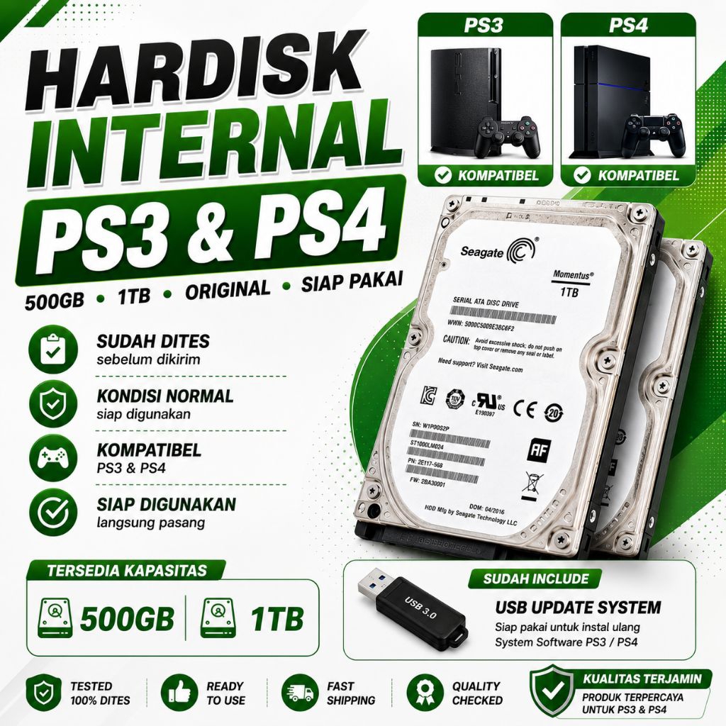 Hardisk Internal PS3 PS4 Pengganti HDD Rusak 500GB 1TB Siap Pakai