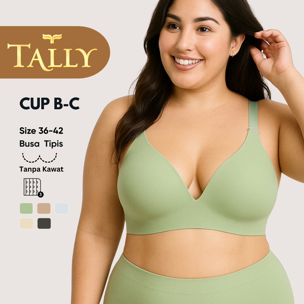 TALLY Bra Tanpa Kawat Busa Tipis Bahan Nilon Seamless CUP B - C Kait 3 Bra PREMIUM BH 1389