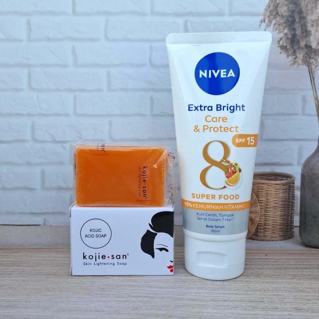paket body care 2in1 nivea body serum care&protect 180ML + kojie san soap 65g