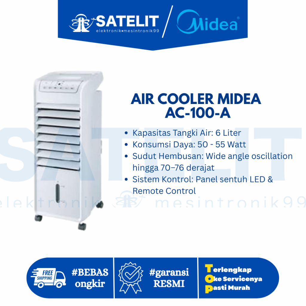 AIR COOLER MIDEA AC-100-A - Pendingin Ruangan AC Portable Low Watt Pembersih Udara Ionizer Tangki 6L