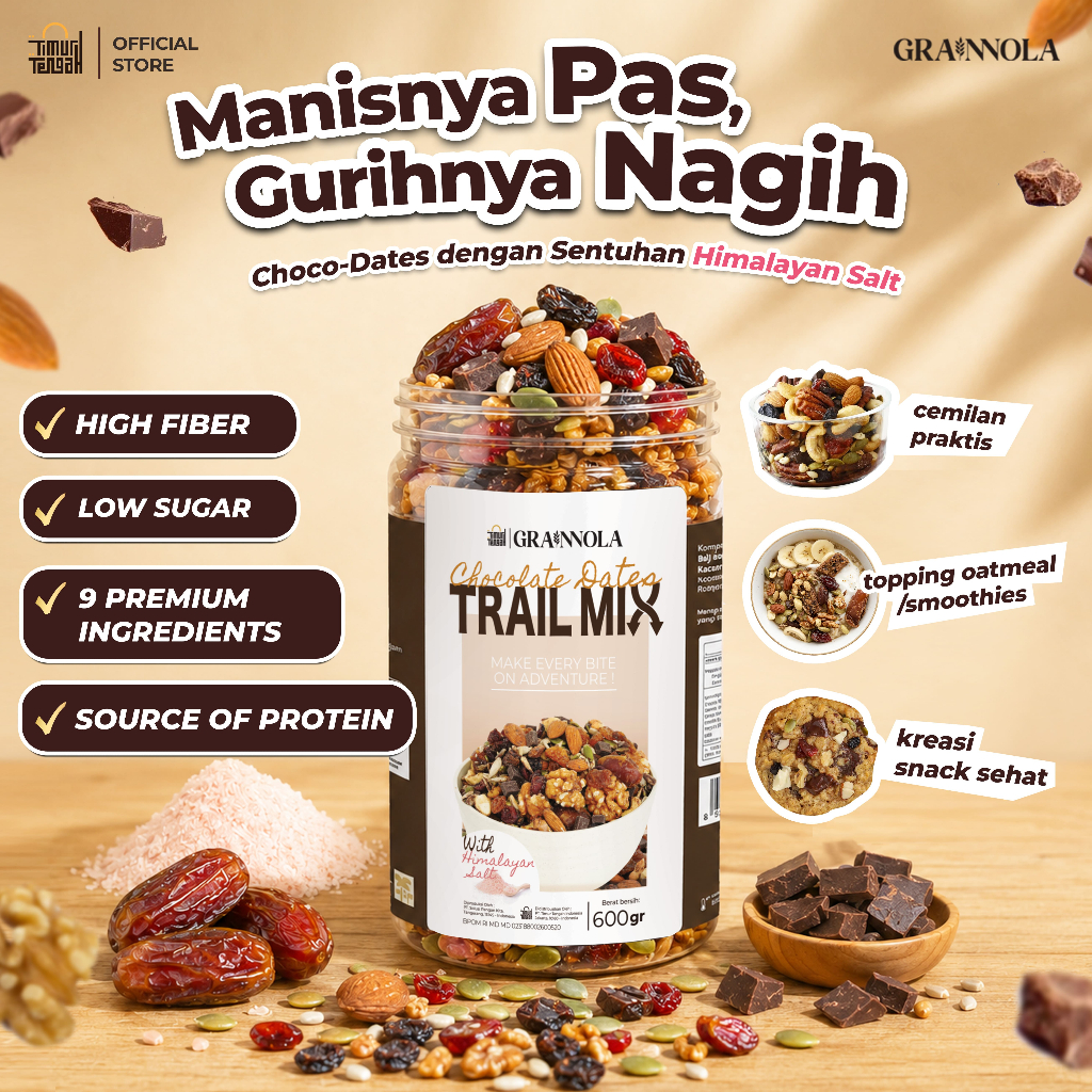 Timur Tengah 9 in 1 Trail Mix Chocolate Dates 600 gr | Almond, Walnut, Kurma, Choco Chunks, Raisin, 