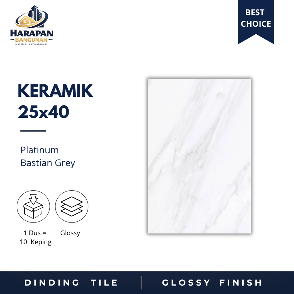 Keramik Dinding Kamar Mandi 25x40 Platinum Bastian Grey Keramik Glossy Putih 25 x 40