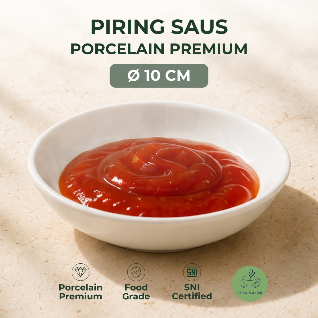 Midas Piring Saus Bulat Porselen Diameter 10 cm Putih Polos Kilap Minimalis Porcelain Round Sauce Di