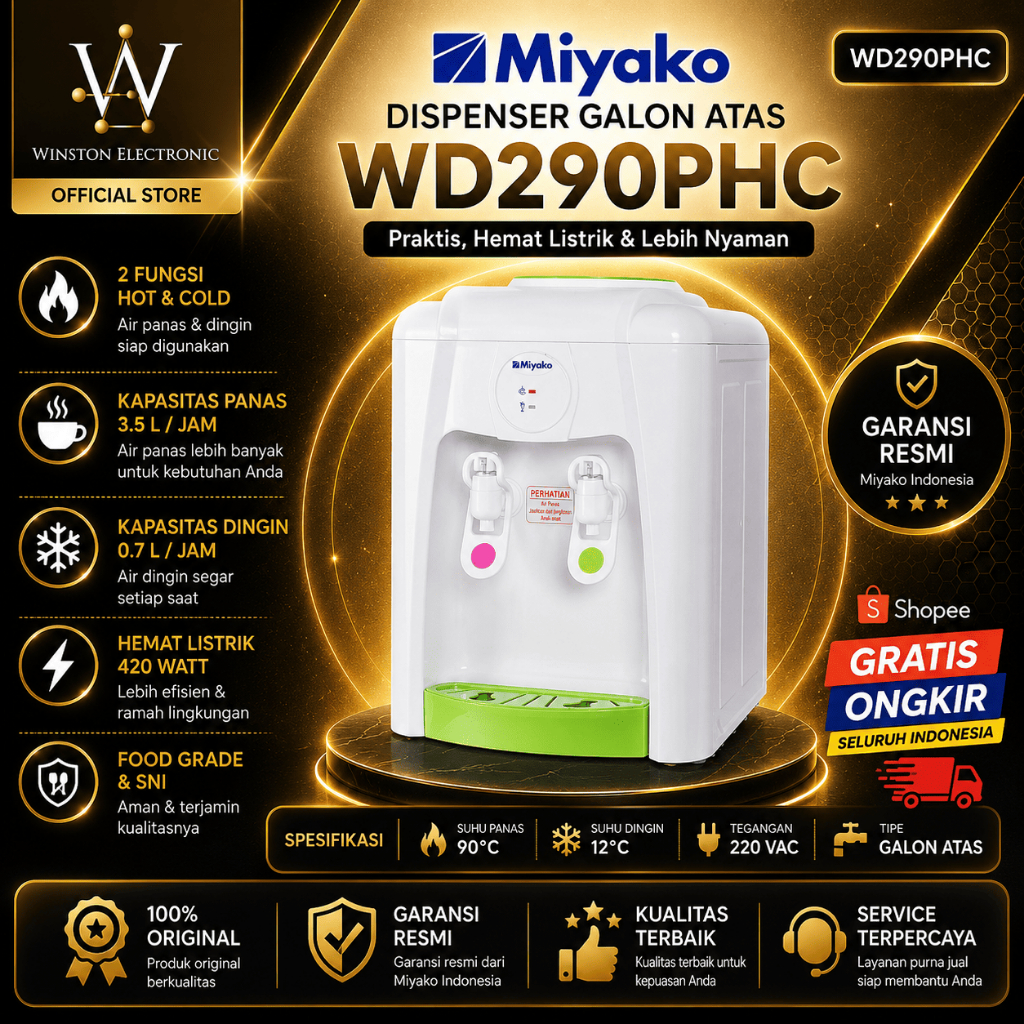 DISPENSER MIYAKO  GALON ATAS WD 290 PHC/WD290PHC/WD-290-PHC/WD290HC/DISPENSER ORIGINAL GARANSI RESMI