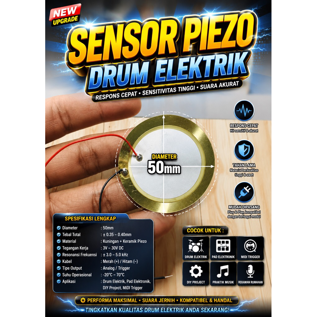 SENSOR PIEZO 50MM – Trigger Drum Elektrik Super Sensitif