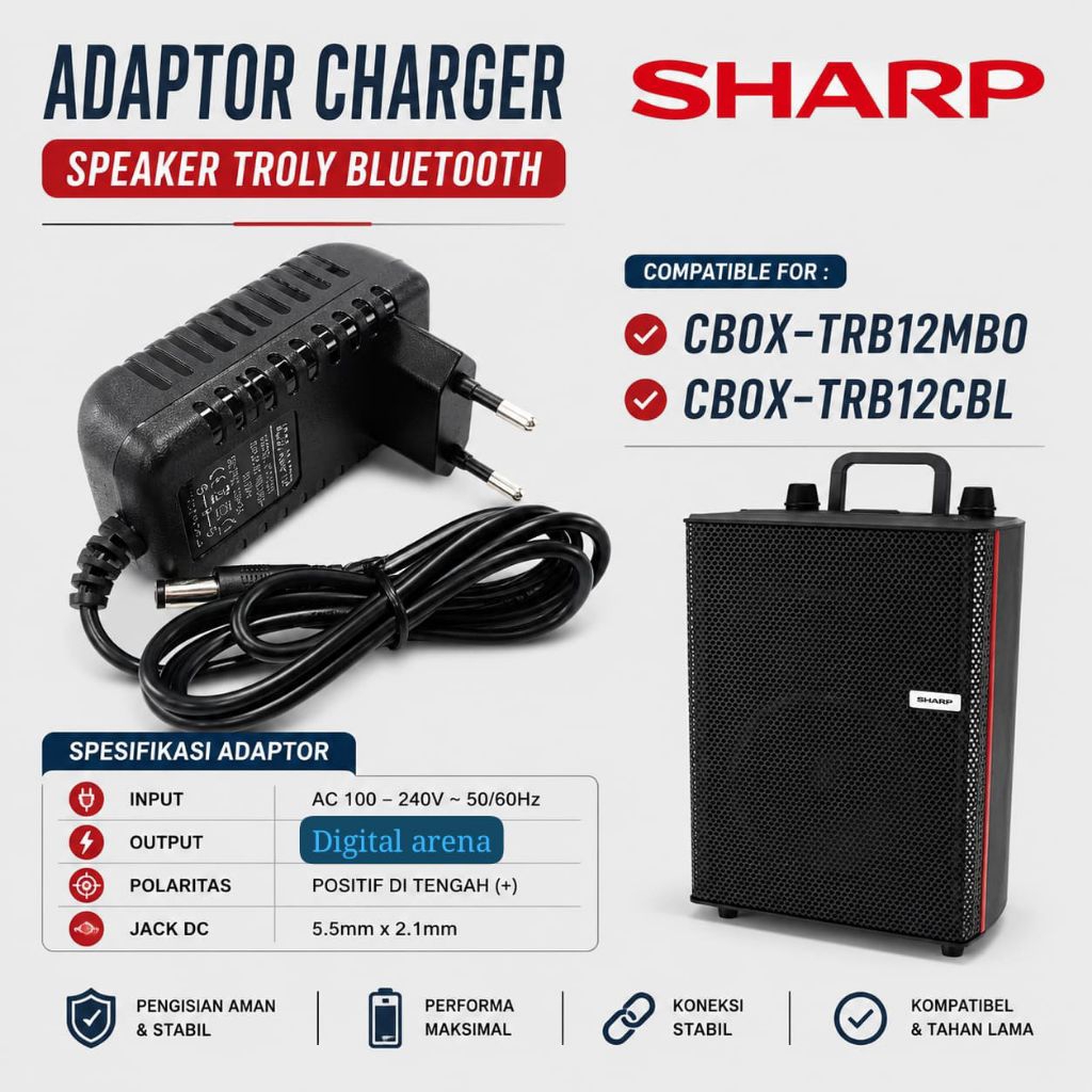 Adaptor charger speaker troly bluetooth Sharp Cbox-TRB12MBO, CBOX-TRB12CBL