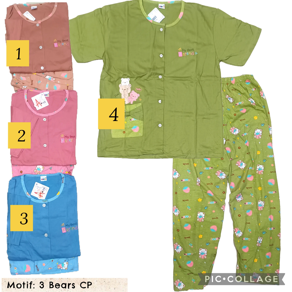 Babydoll Amro CP Label putih wanita dewasa all size Celana Panjang piyama pajama katun one set baju 
