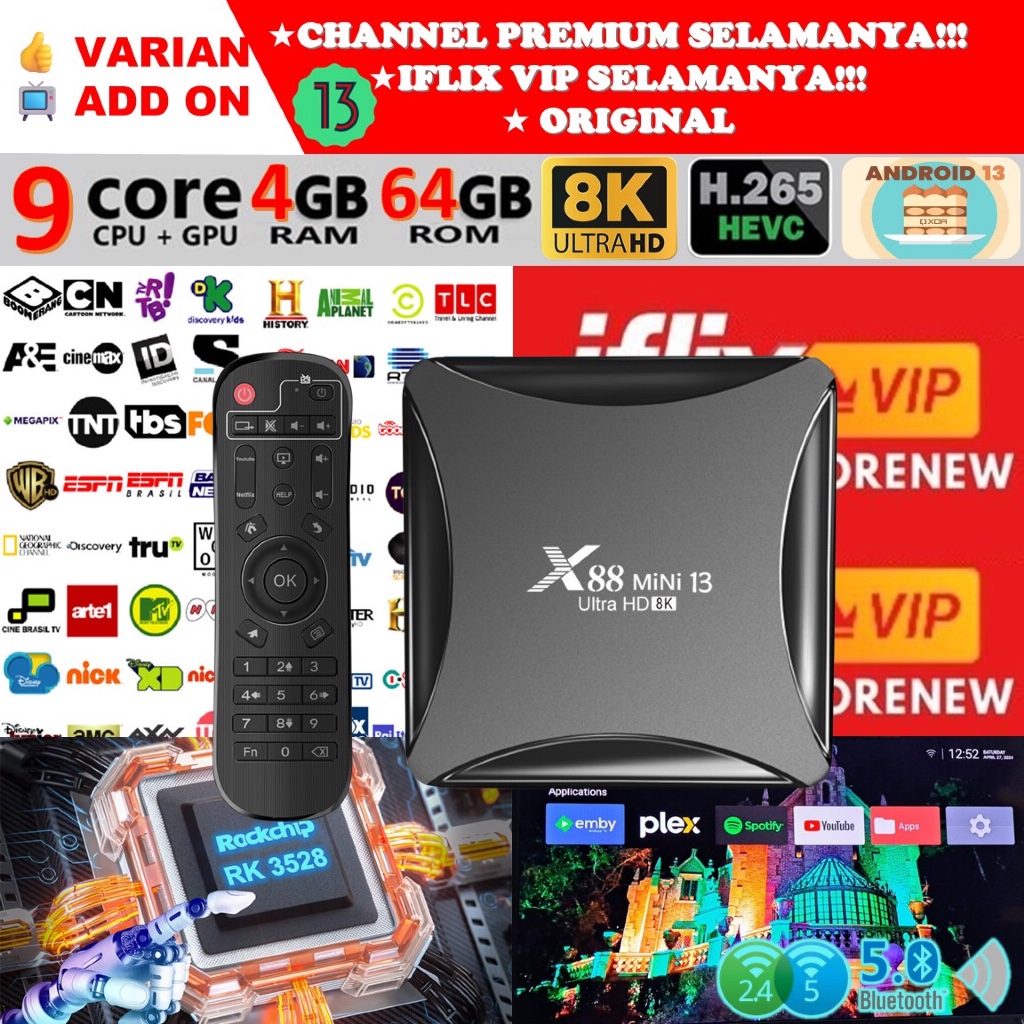 Smart TV Box Android 13 X88 MINI Ram 4GB Rom 64GB 4/64 STB WiFi 8K