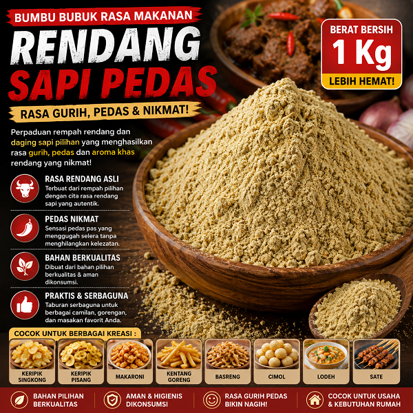 Bumbu Bubuk Rasa Makanan Rendang Sapi Pedas 1Kg Kebutuhan Memasak Bumbu Tabur Aneka Rasa Kiloan Perl