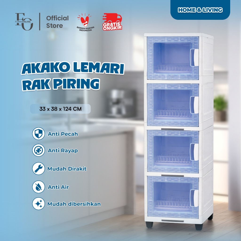 AKAKO - Lemari Akako Rak Piring & Nampan ( PEMBUANGAN AIR ) + Kaca Transparan