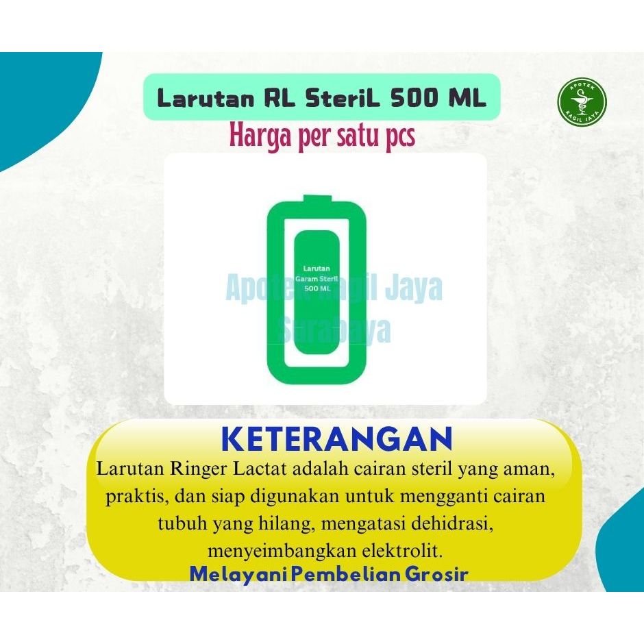 LARUTAN ELEKTROLIT | CAIRAN RL INFUS | RINGER LACTAT 500 ML TERMURAH