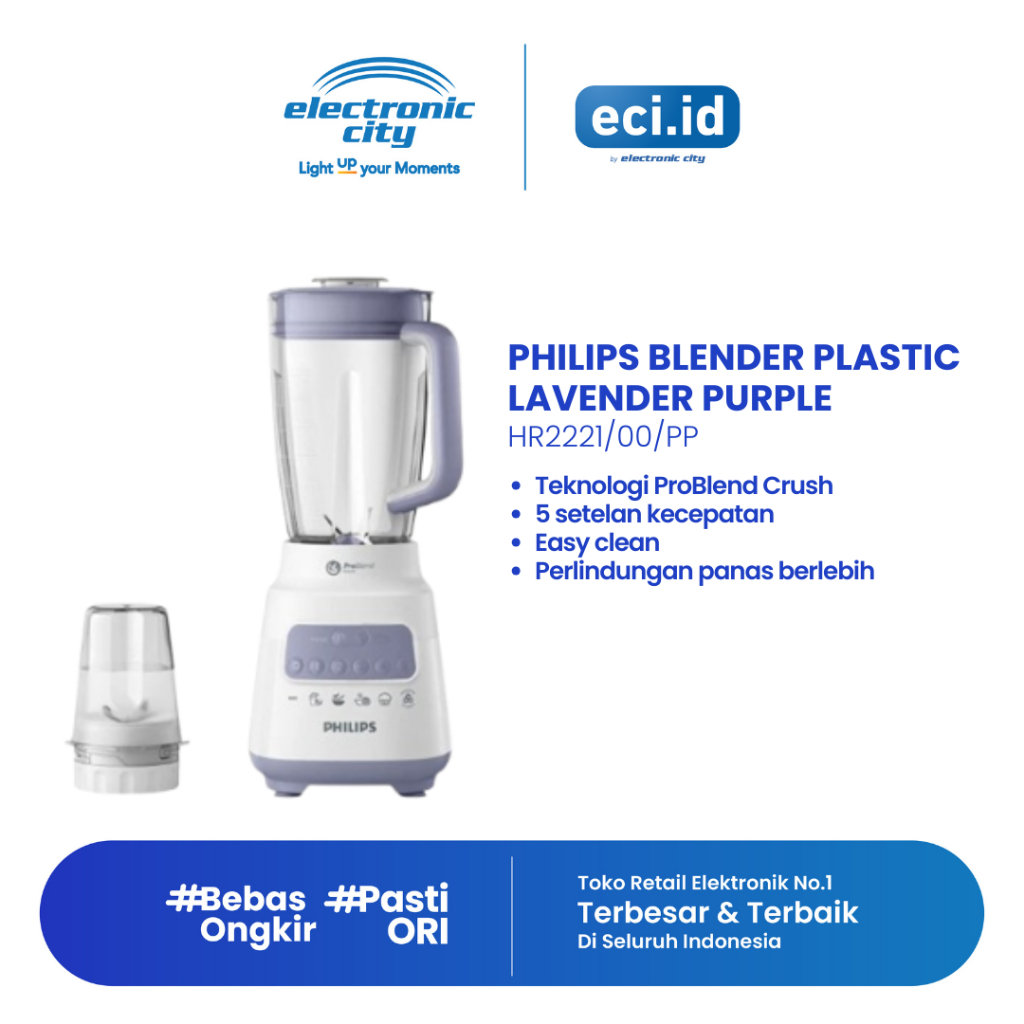 Philips Blender Plastic Lavender Purple - HR2221/00/PP