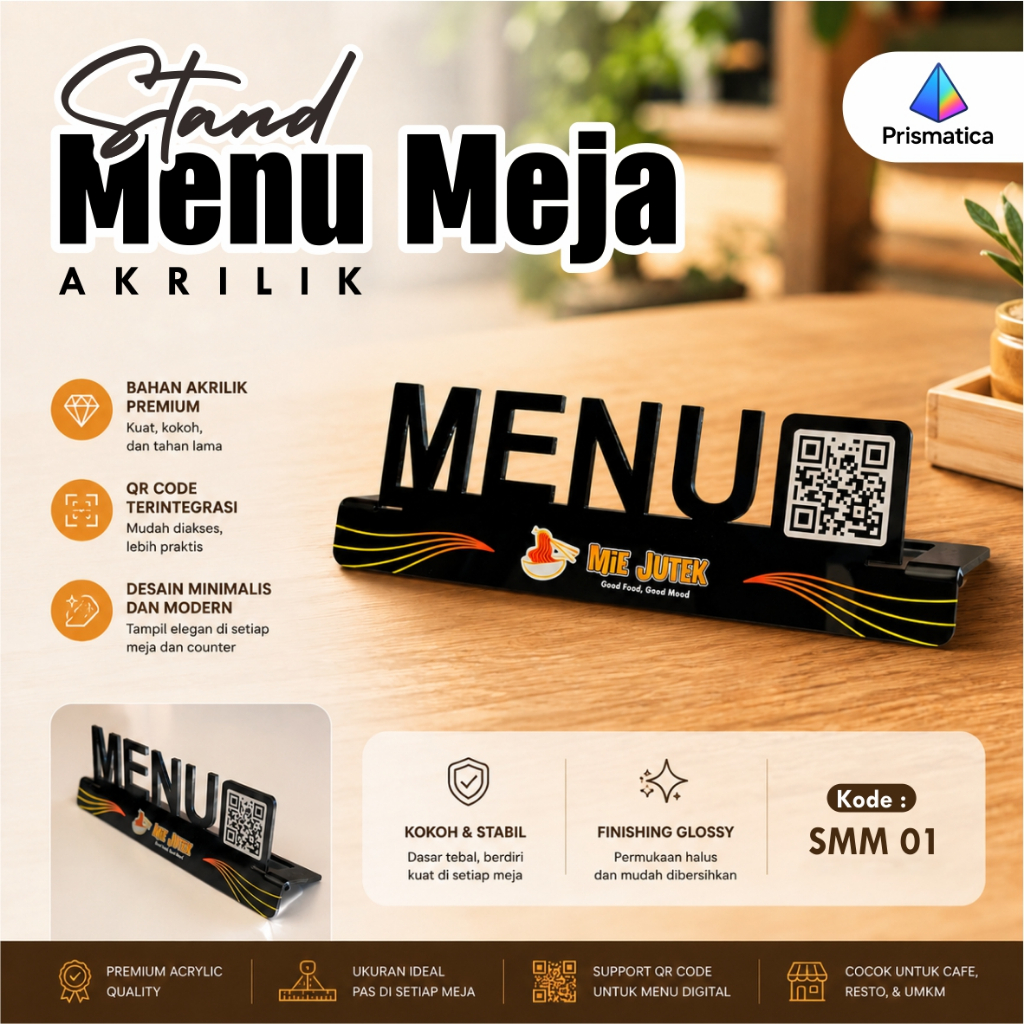 Stand Menu Meja Akrilik Qris Barcode Papan Akrilik Custom Unik Aesthetic