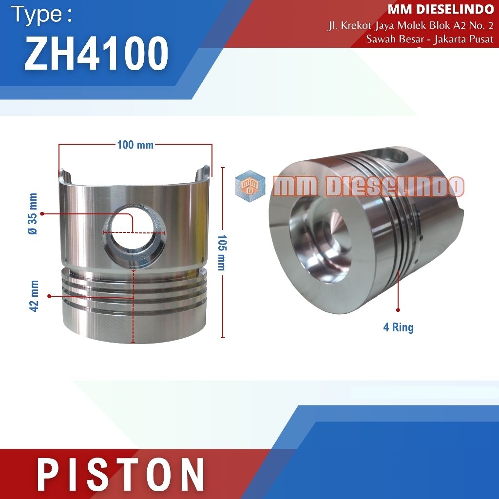 Piston ZH4100 - Seher Engine Diesel K4100ZD Weichai - Nozzle Panjang Model Direct Injection
