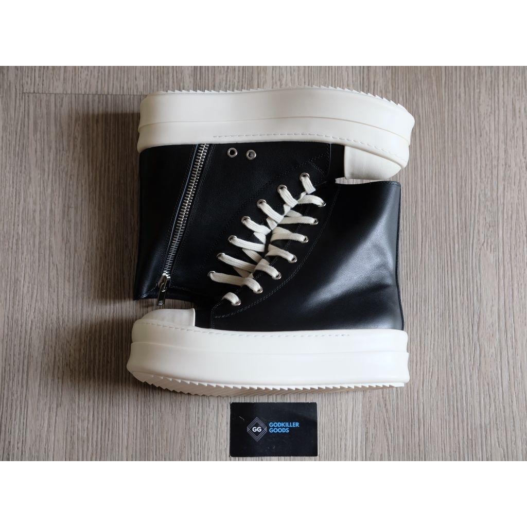 RO DRKSHDW Ramones Black Milk Leather Double Bumper Rick Owens High Top Sneaker