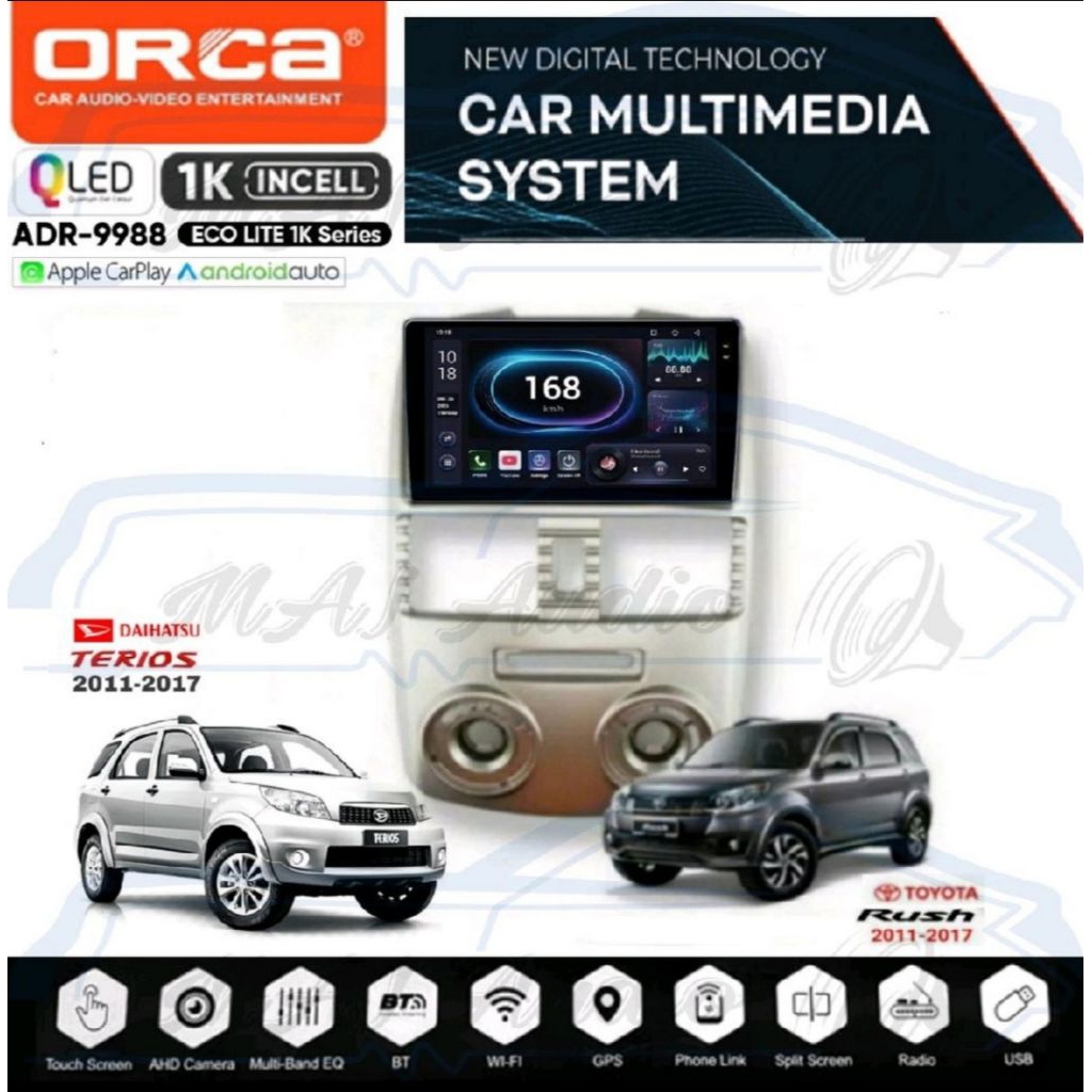 HEAD UNIT TAPE MOBIL ANDROID MERK ORCA/DHD/SKELETON UNTUK TOYOTA RUSH DAIHATSU TERIOS 2011-2017 LAYA