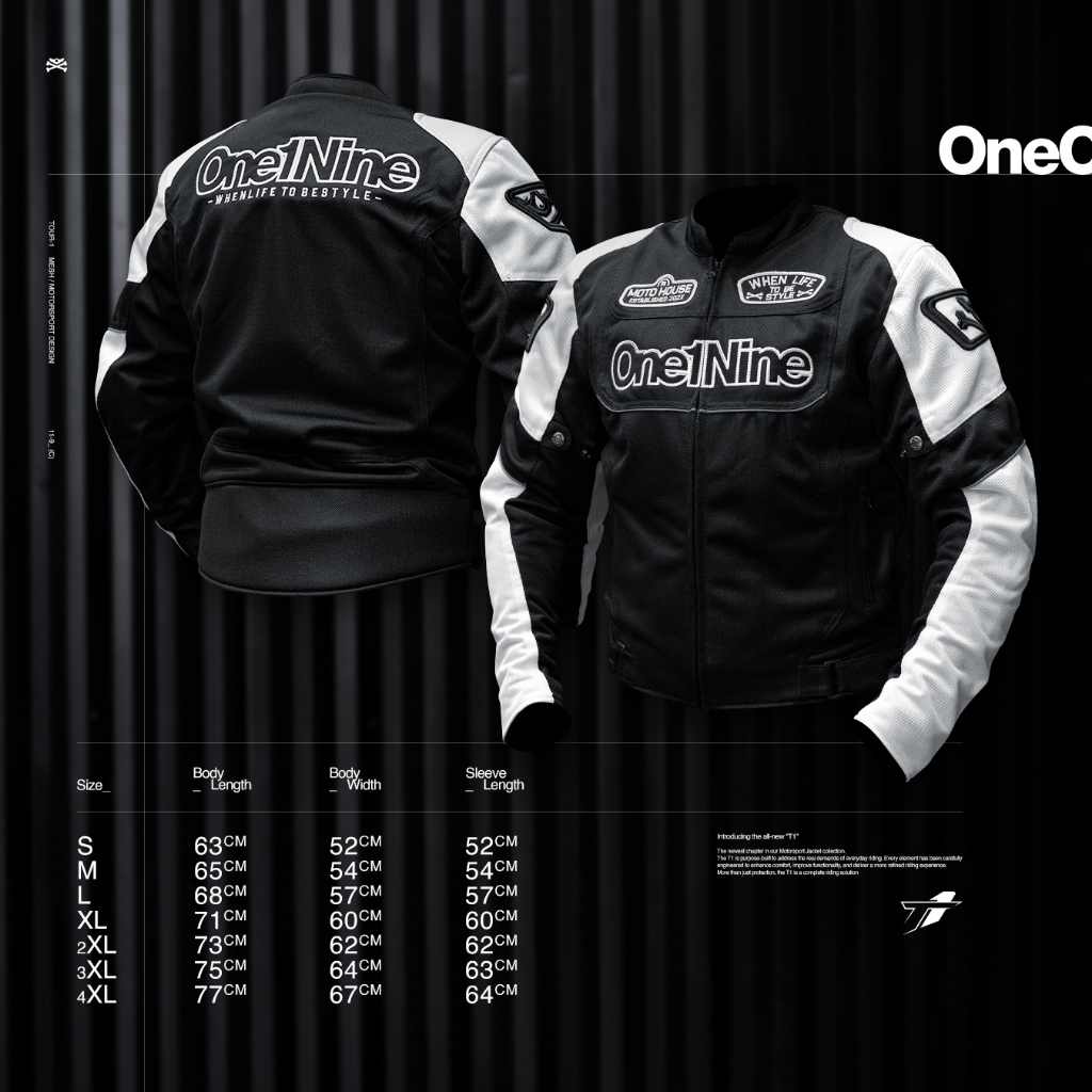 terbaru oneonenine ksr jaket mesh tour1 black white series - jaket motor body protector