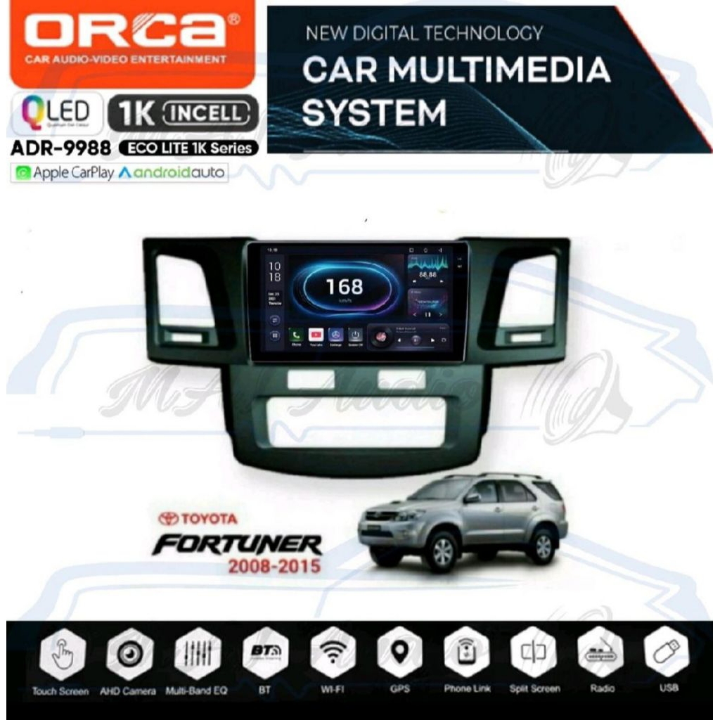 HEAD UNIT TAPE MOBIL ANDROID MERK ORCA/DHD/SKELETON UNTUK TOYOTA FORTUNER 2005-2015 LAYAR 9 INCH