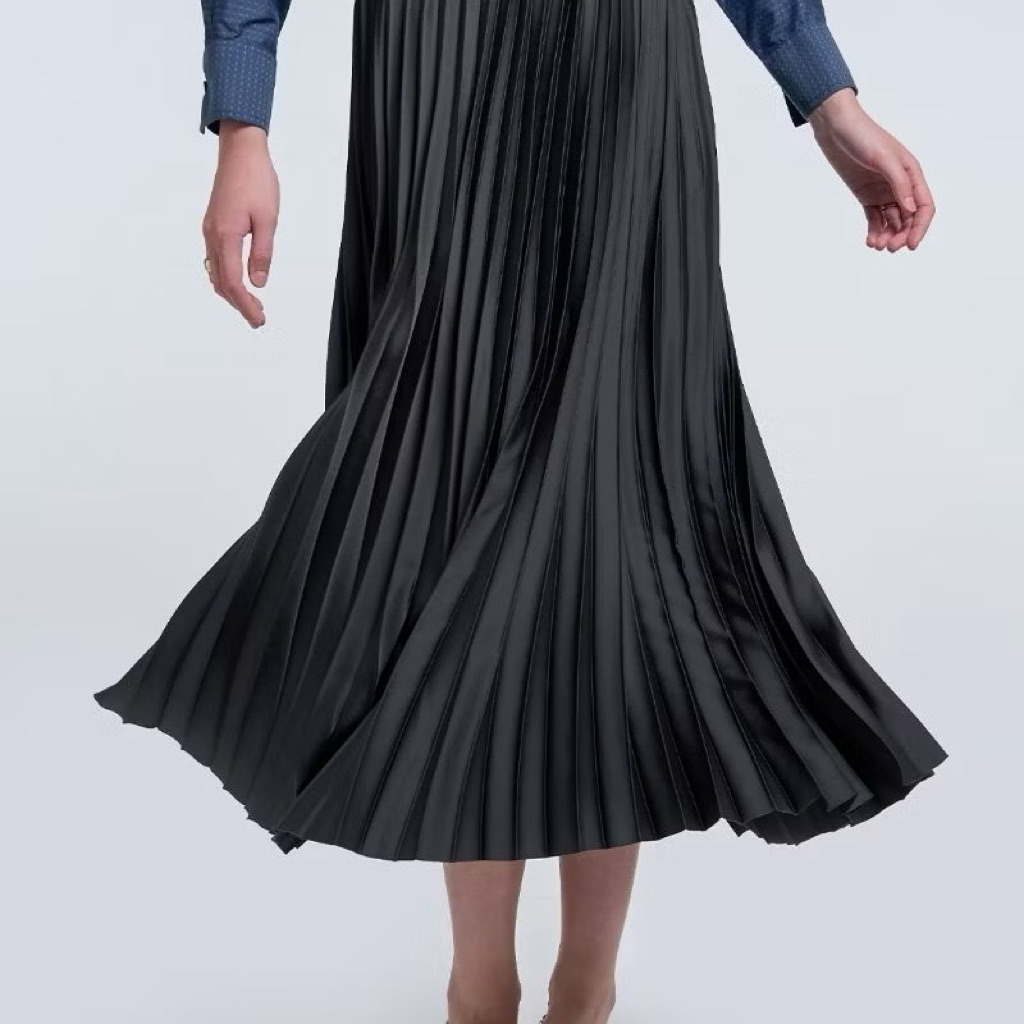 Kami idea rok Satin Pleats skirt warna charcoal