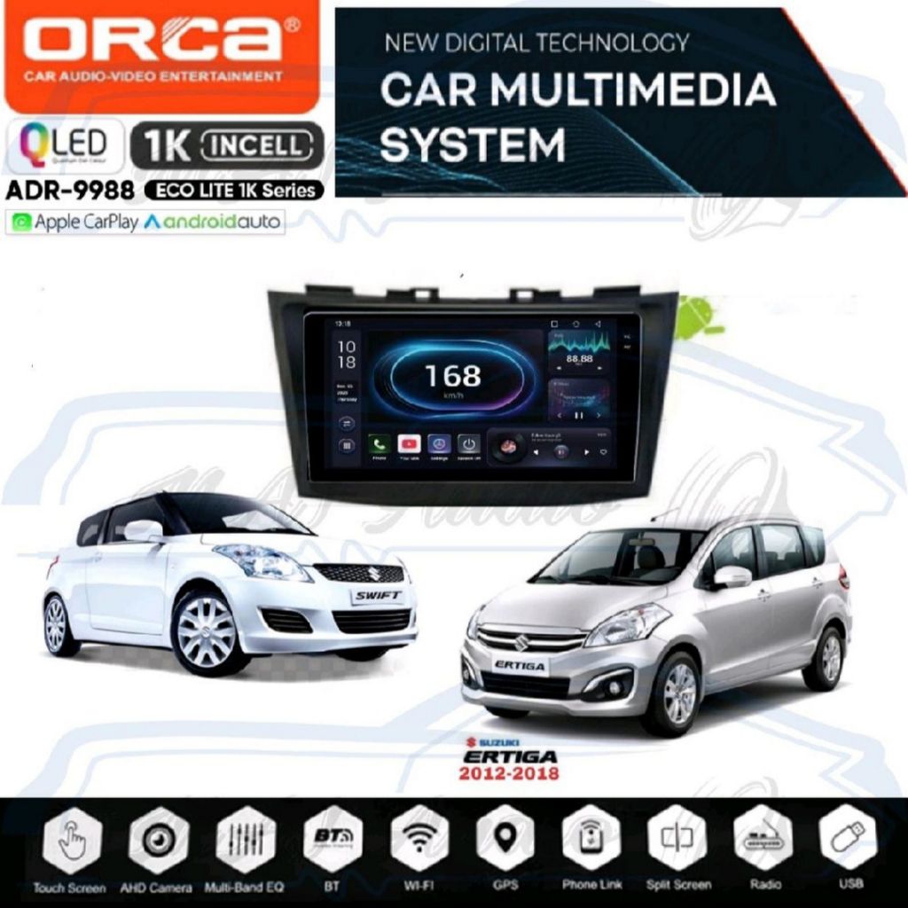 HEAD UNIT TAPE TV MOBIL DOUBLE DIN ANDROID MERK ORCA/DHD/SKELETON UNTUK SUZUKI ERTIGA/SWIFT OS ANDRO
