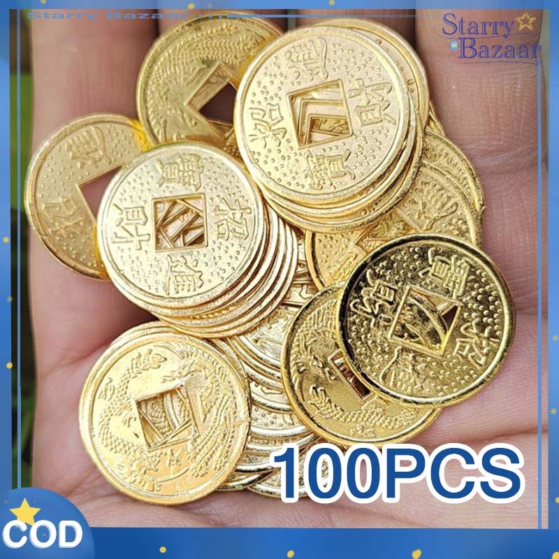 100pcs Koin Feng Shui Emas Koin Cina Kuno Uang Logam Kuno Hiasan Koin Imlek Pajangan Rumah