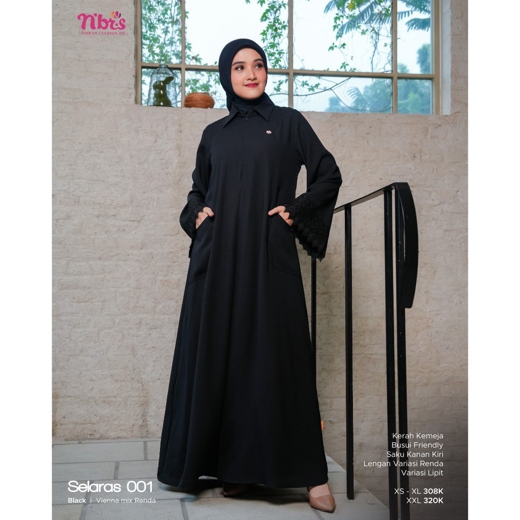 amis Nibras Selaras 001 Gamis Haji Umroh Gamis Hitam Polos BY NIBRAS