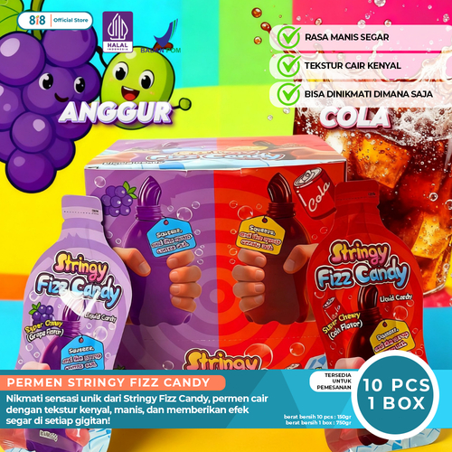 Stringy Fizz Candy - Permen Serat Elastis Sensasi Nikmati Ledakan Rasa Buah Segar & Fizzy Pop, Varia