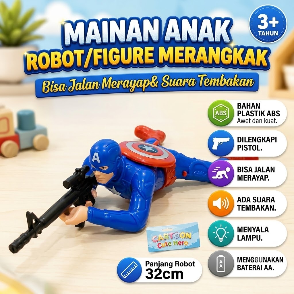 Mainan Anak Robot Super Hero Merangkak Tiarap Tentara Batman Spiderman Simulasi Suara Crawler