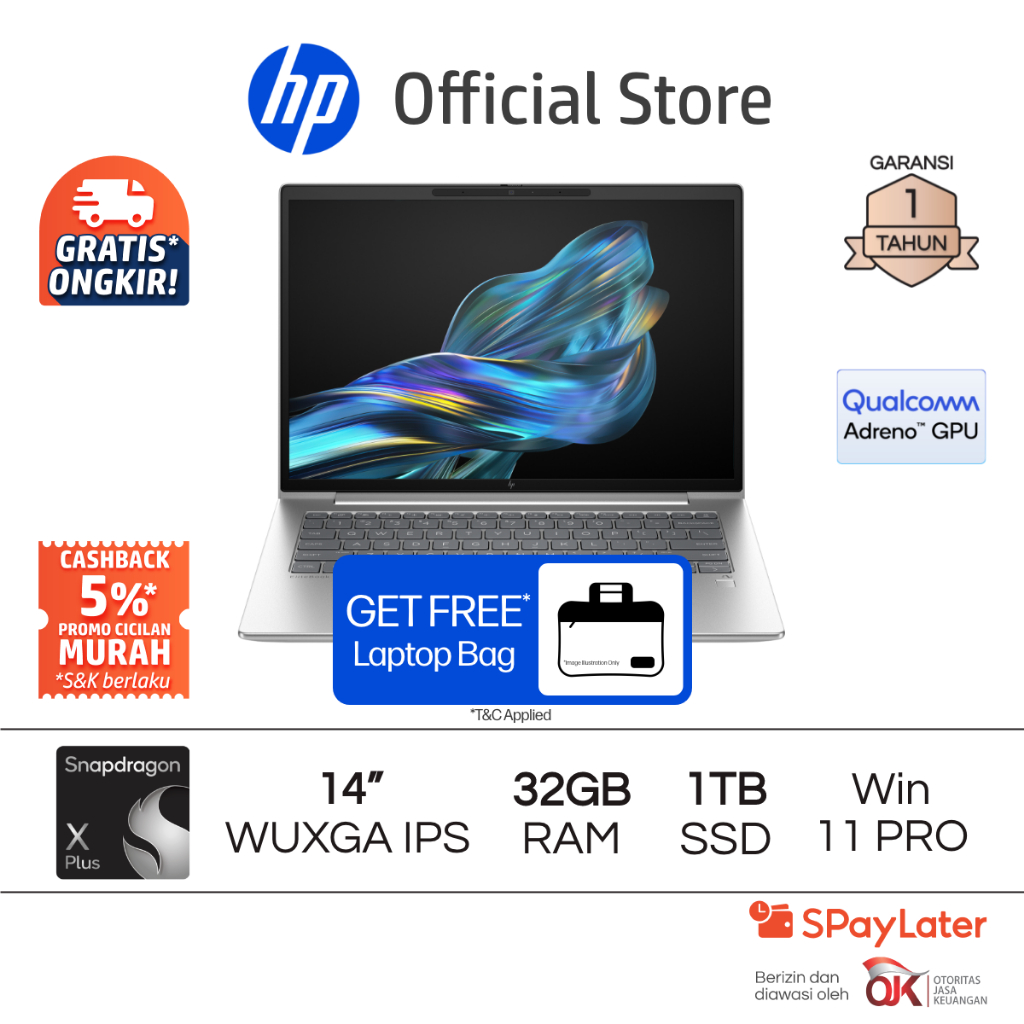 Laptop HP Elitebook 6 G1q Snapdragon X Plus Qualcomm Adreno 32GB RAM 1TB SSD Silver Free Windows 11 