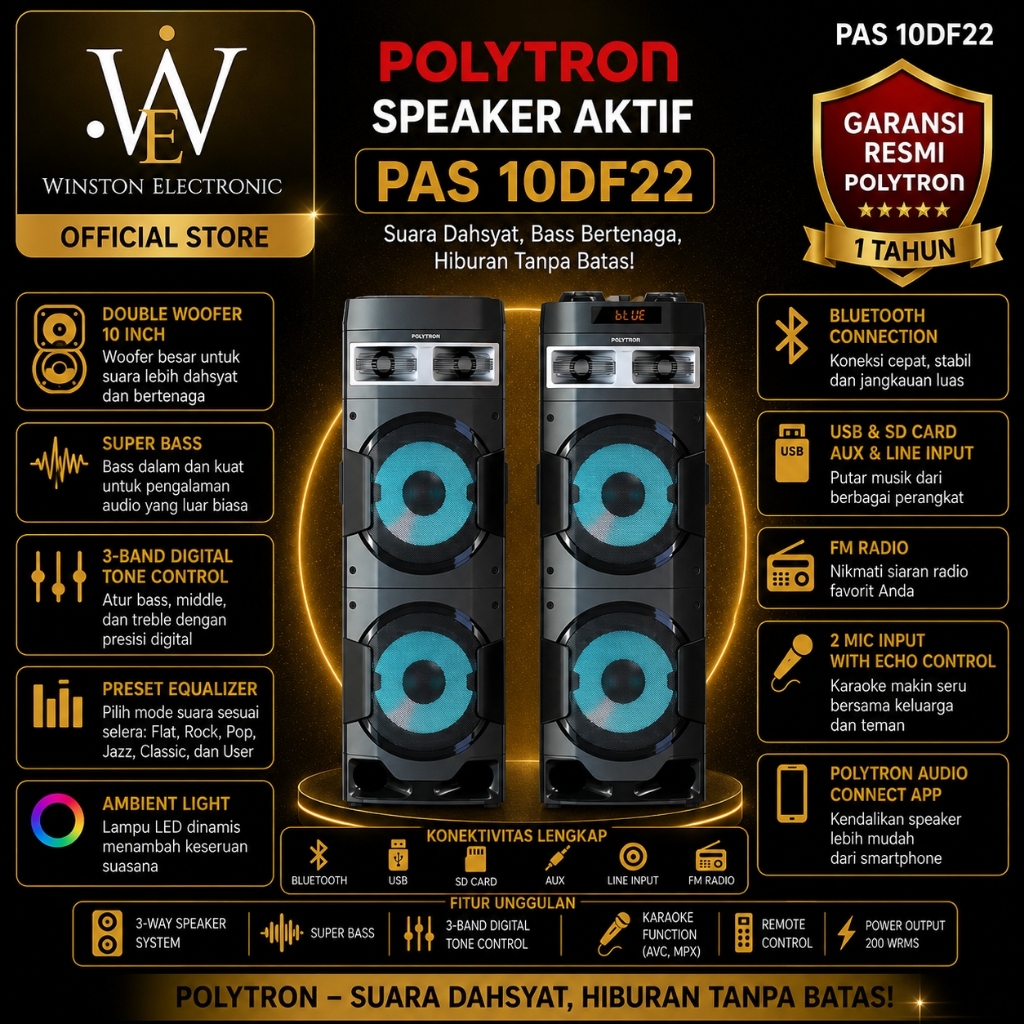 SPEAKER AKTIF POLYTRON  PAS 10DF22 BERGARANSI/PAS-10DF22/PAS 10DF22/POLYTRON SPEAKER BERGARANSI ORI