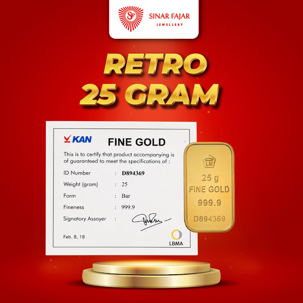 LOGAM MULIA ANTAM RETRO 25 GRAM KEMASAN LAMA KADAR 99.99%