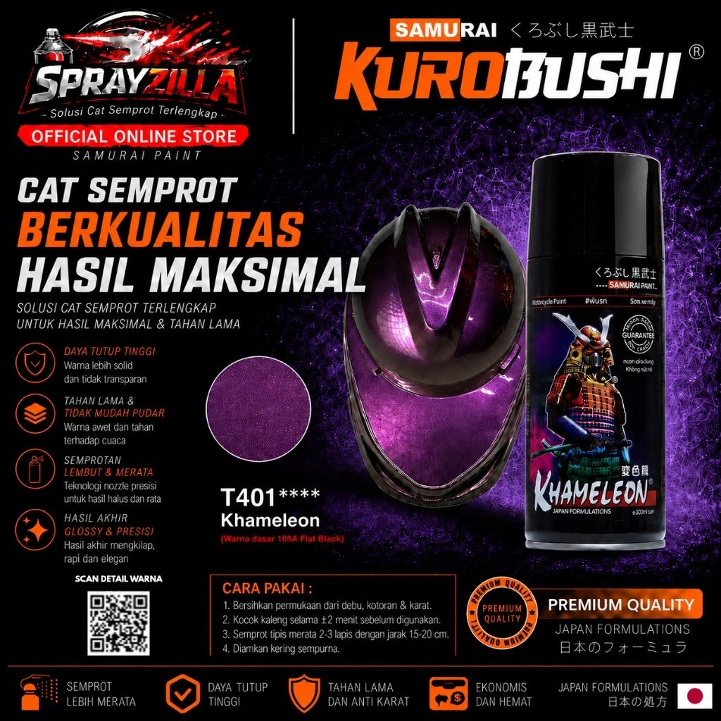 Samurai Paint Khameleon Purple T401 Bunglon Ungu T401**** Cat Aerosol Kualitas Kompresor
