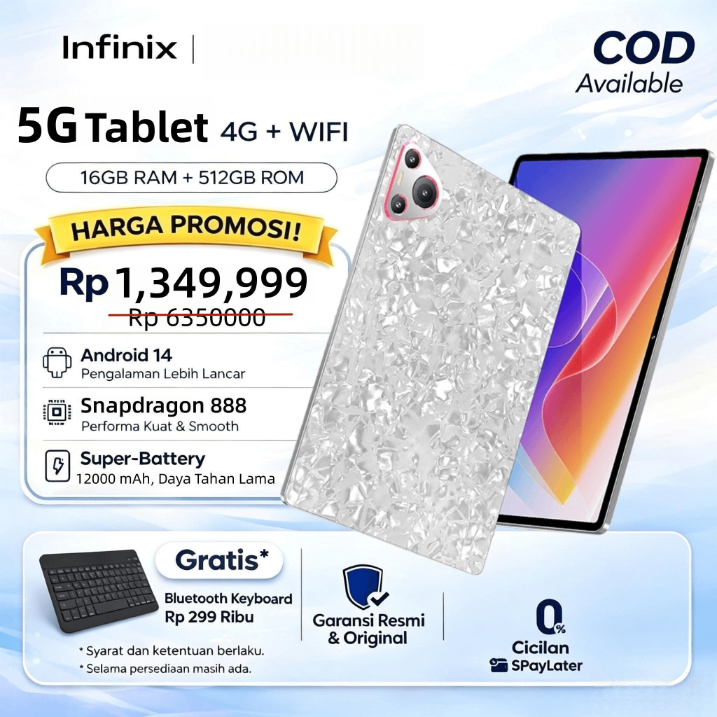 Tablet 5G Gaming Infinix PAD M66 Pro 16GB+512GB Snapdragon 888 10.1" 4K 120Hz 12000mAh 4G /5G LTE CO