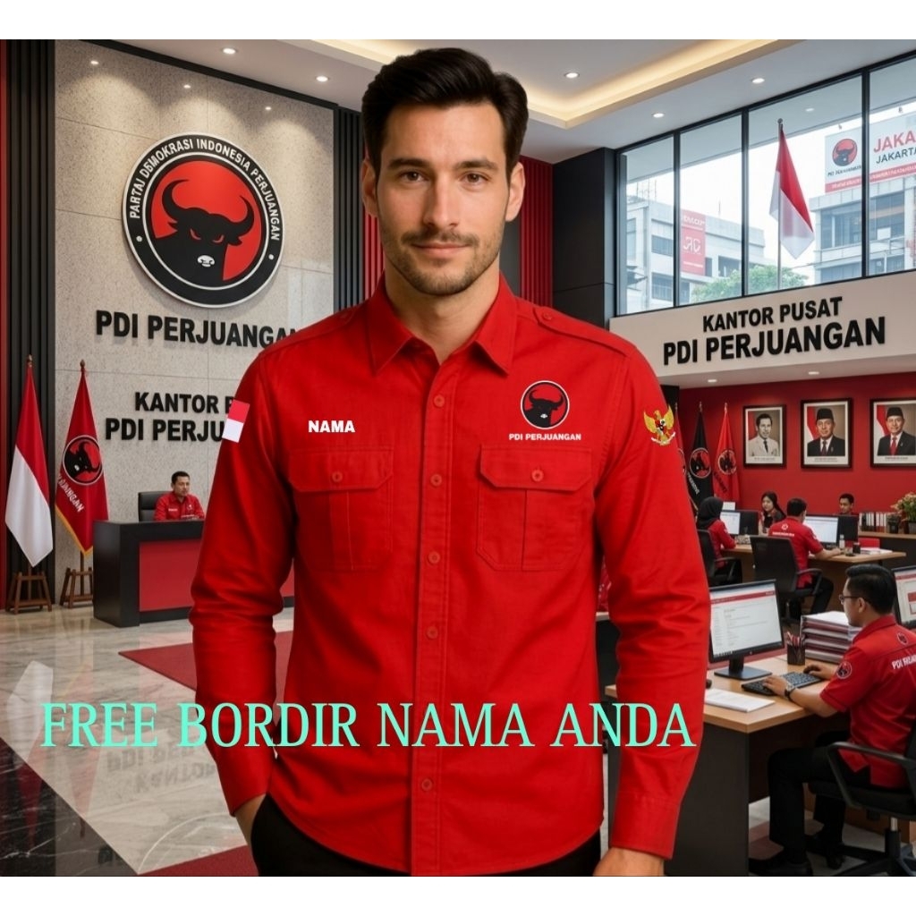 logo pdi bulad  kemeja partai PDI perjuangan seragam PDI perjuangan baju PDI perjuangan pdh PDI perj
