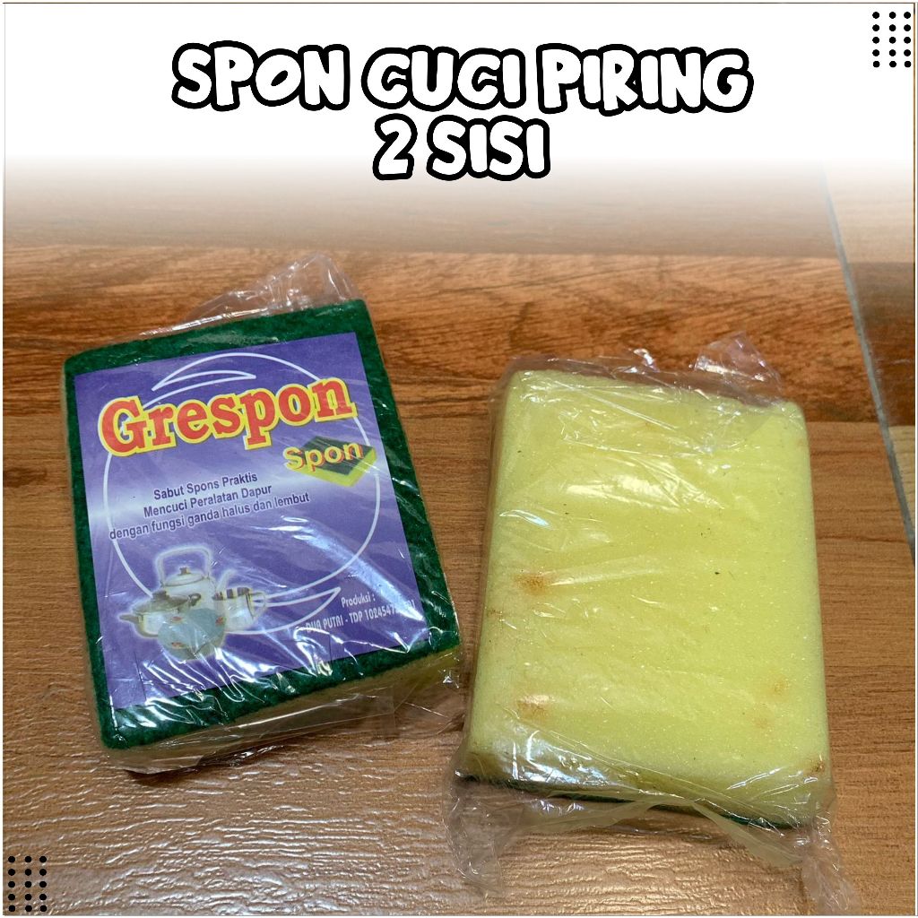 CUCI GUDANG Spons Cuci Piring Sanlight Spon Busa Dapur Sponge Cuci Hijau Kuning  2 Sisi CapCipCup