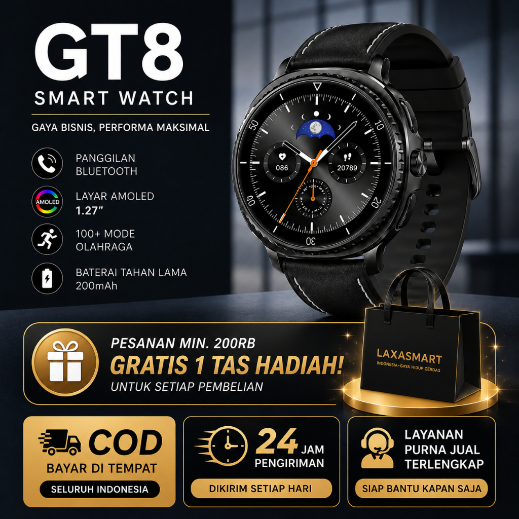 LAXASMART Smartwatch GT8 ULTRA Jam Tangan Pintar - Jam Tangan Pria& Wanita dengan Layar 1.52 Inci HD