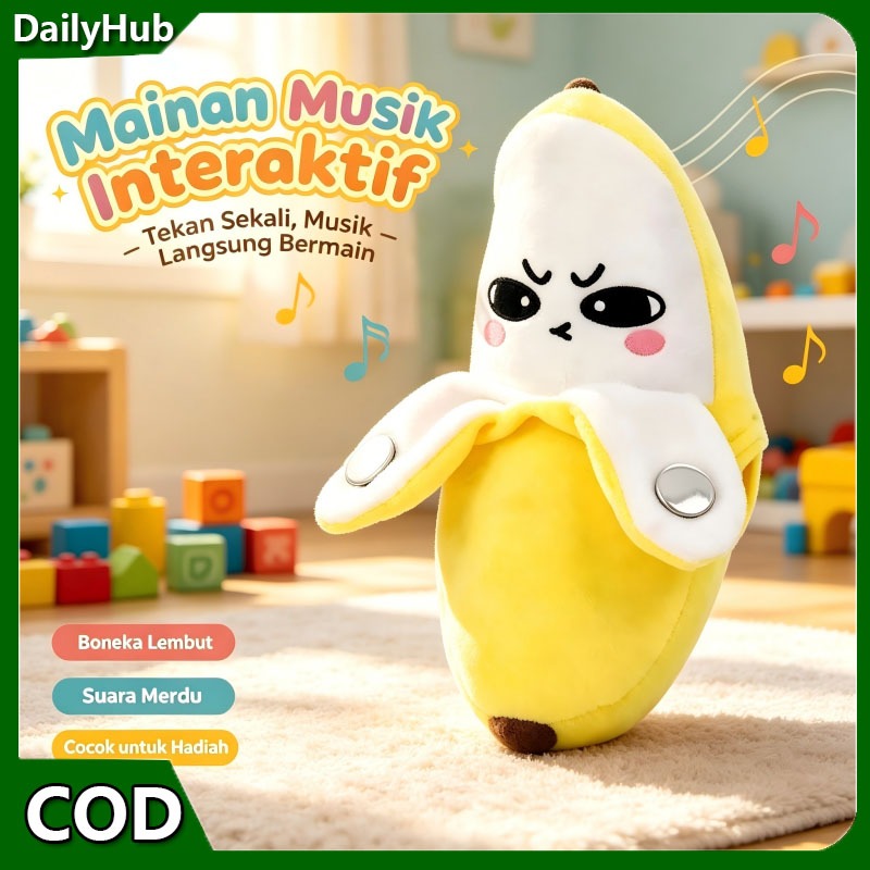 Mainan Musik Interaktif 3-in-1 Bentuk Pisang | Boneka Plush + Metronom Musik + Gantungan Tas Untuk A