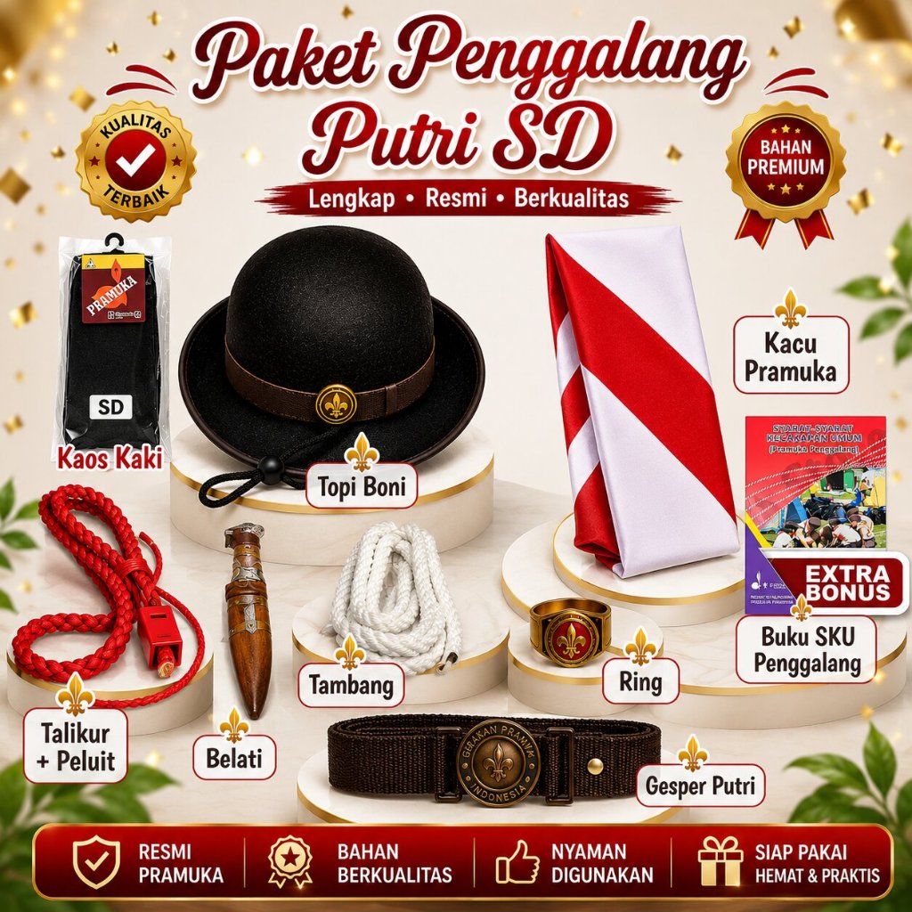 Atribut Perlengkapan Pramuka Paket Atribut Pramuka Penggalang Putri SD Kelas 4-6 Lengkap