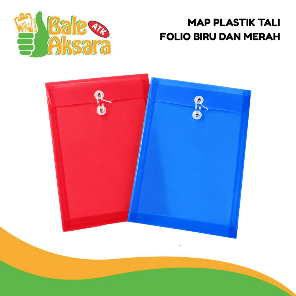 Map Plastik Tali Folio Biru & Merah 1 Pack 12 Pcs | Map Dokumen Folio Bertali | Folder Arsip Sekolah