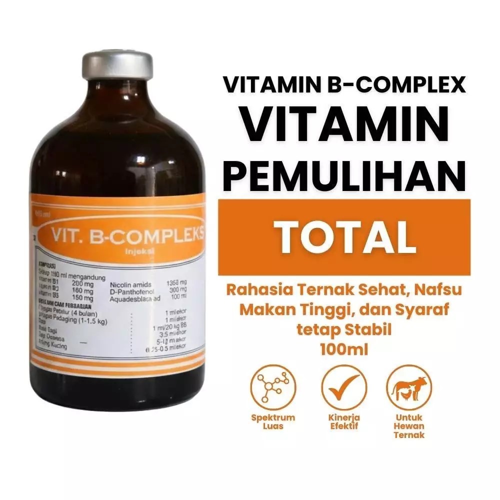 B complek 100 ml injeksi Bimeda - Vitamin B Komplek Injeksi - Veta B Plex Injeksi 100 ml - Veta B Pl