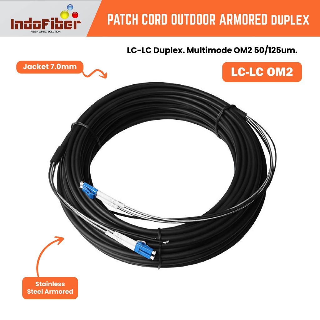 INDOFIBER Patch cord Outdoor Armored LC-LC 25-30 Meter 2 core Multimode OM2 Stainless steel armored 