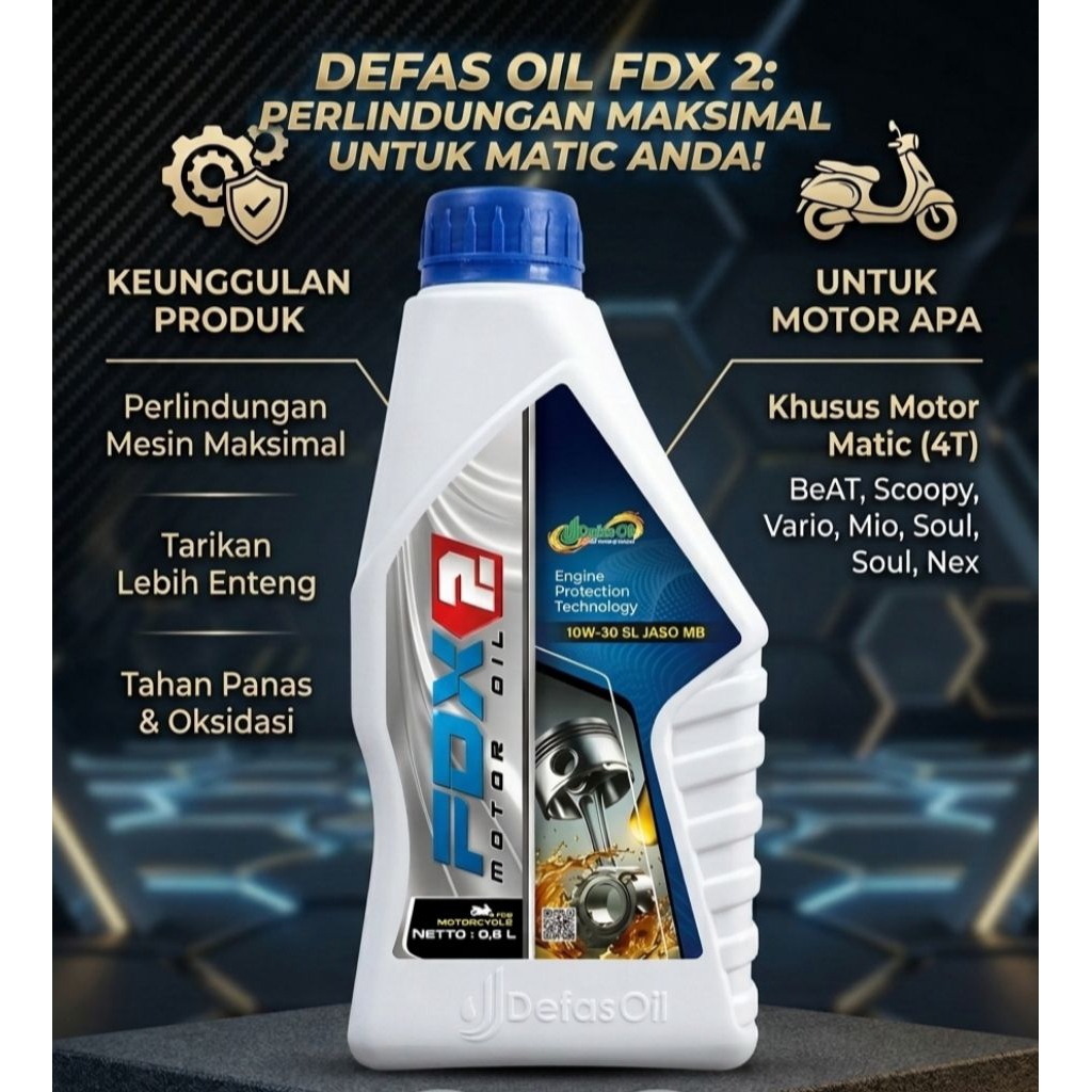 Defas Oil FDX 2 Oli Motor Matic 4T 10W-30 SL JASO MB - 0.8L / 800ml
