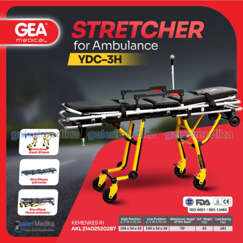 Emergency Stretcher GEA YDC 3H / GEA YDC 3 H / GEA YDC 3-H Brankar Ambulan / Emergency Bed