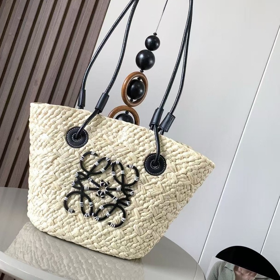 LOEWE Anagram Basket Elaca Knitted Palm Fiber Cowhide Tote Bag Tote Bag Shopping Bag Shoulder Bag Sm
