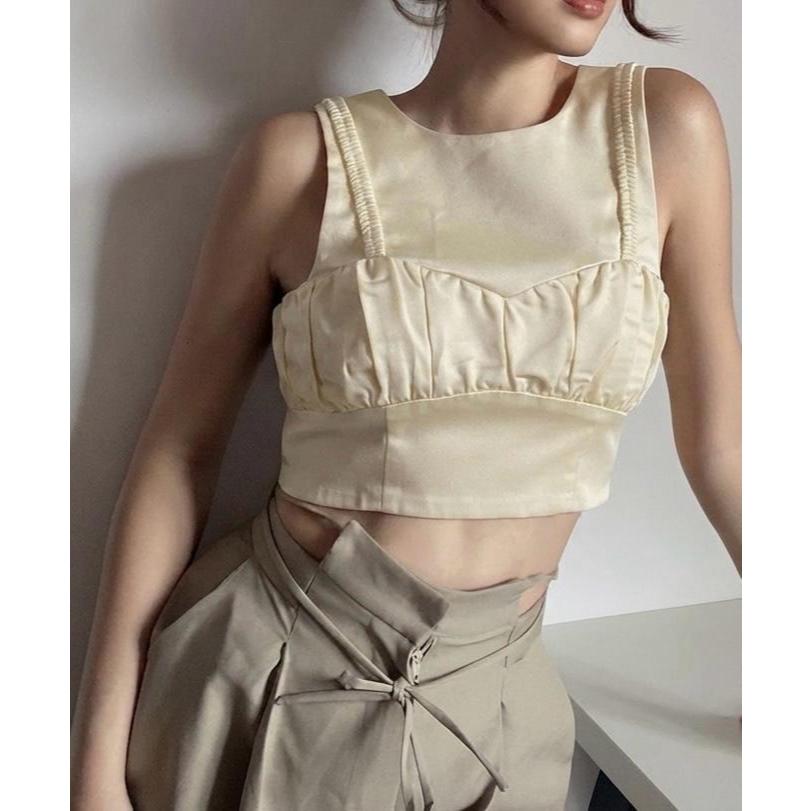 EVERYDAY By Claude EVRD Pastel Yellow Crop Top / Butter Yellow Tank Top / Atasan Wanita