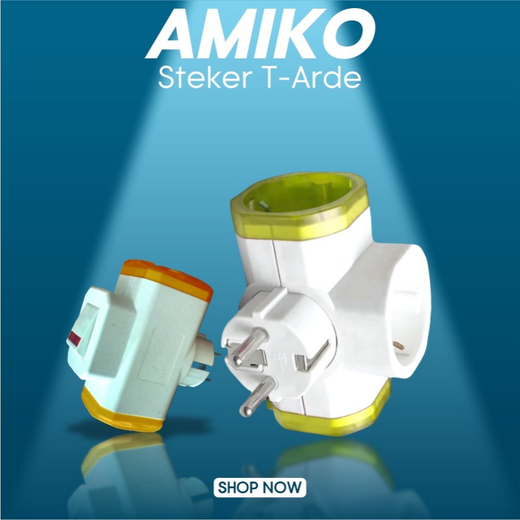 Steker T Arde 3 Lubang Amiko AM-114 (Tanpa Saklar) / AM-115 (Dengan Saklar)